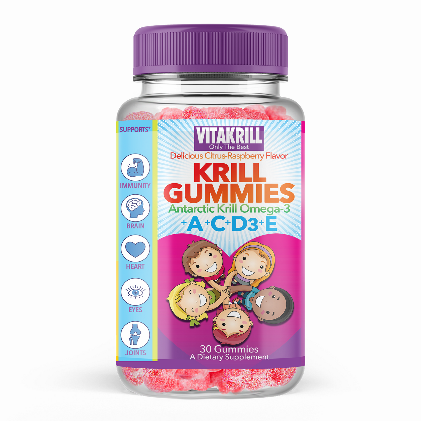 Delicious Citrus-Raspberry Krill Gummies - 30 gummybears for kids and adults